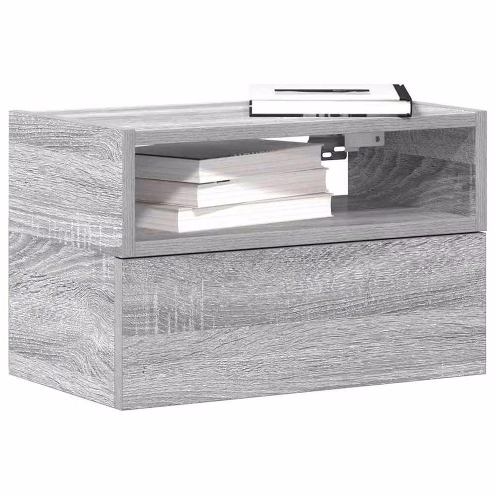 Berkfield Home Set of 2 Wall-mounted Bedside Cabinets in Grey Sonoma, W: 45 cm, D: 26 cm, H: 28.5 cm – 2