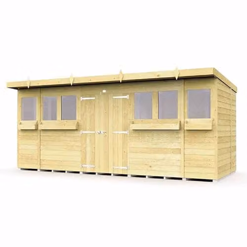 Buttercup Farm Rustic Wood Pent Summer Shed in Brown, W: 474 cm, D: 231 cm, H: 201 cm