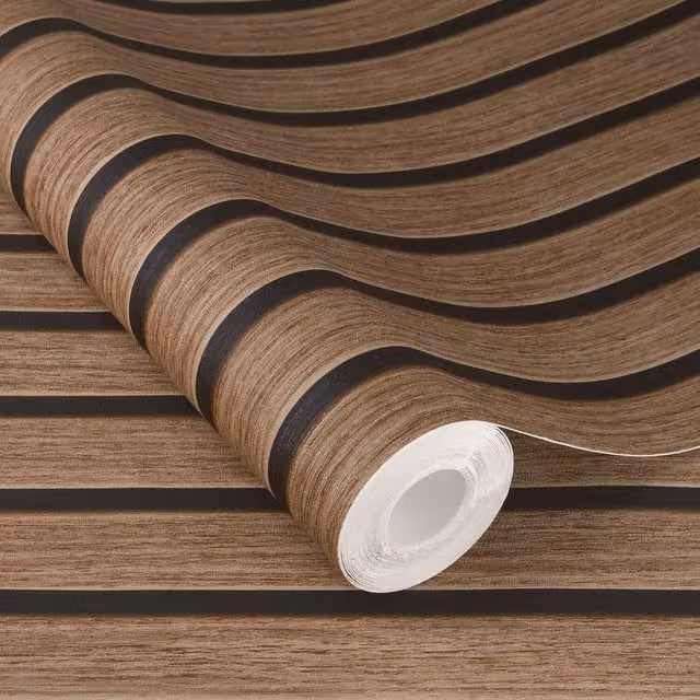 Rasch Echo 3D Wood Slat Effect Self Adhesive Peel and Stick Textured Wallpaper in Brown