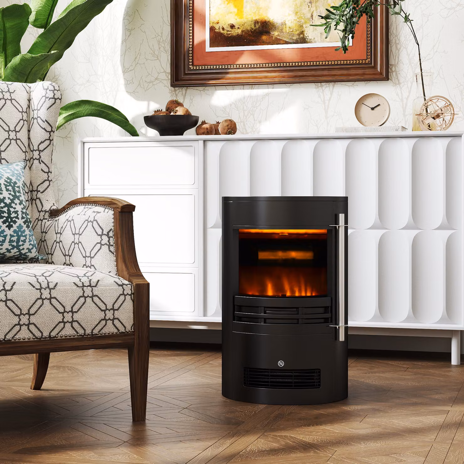 HOMCOM Black Freestanding Electric Fireplace with Log Burner Effect and Thermostat Control, 1800W – 6