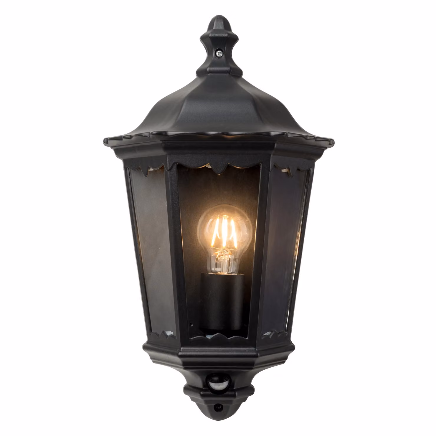 First Choice Lighting Sienna Set of 2 Black IP44 Half Lantern Wall Lights with PIR Motion Sensor – 2