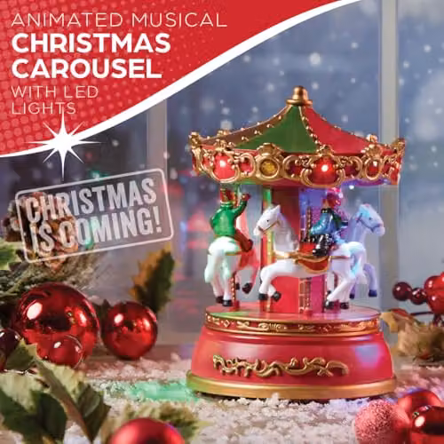The Christmas Workshop Musical Carousel with LED Lights and Classic Carols, Multicolour Tabletop Decoration – 2