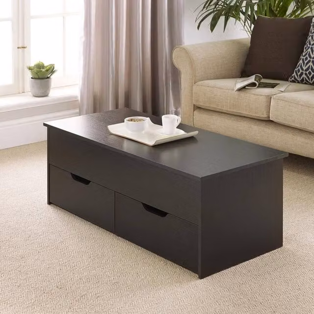 Havendro Modern Black Wooden Coffee Table with Lift Mechanism and 2 Drawers – 1