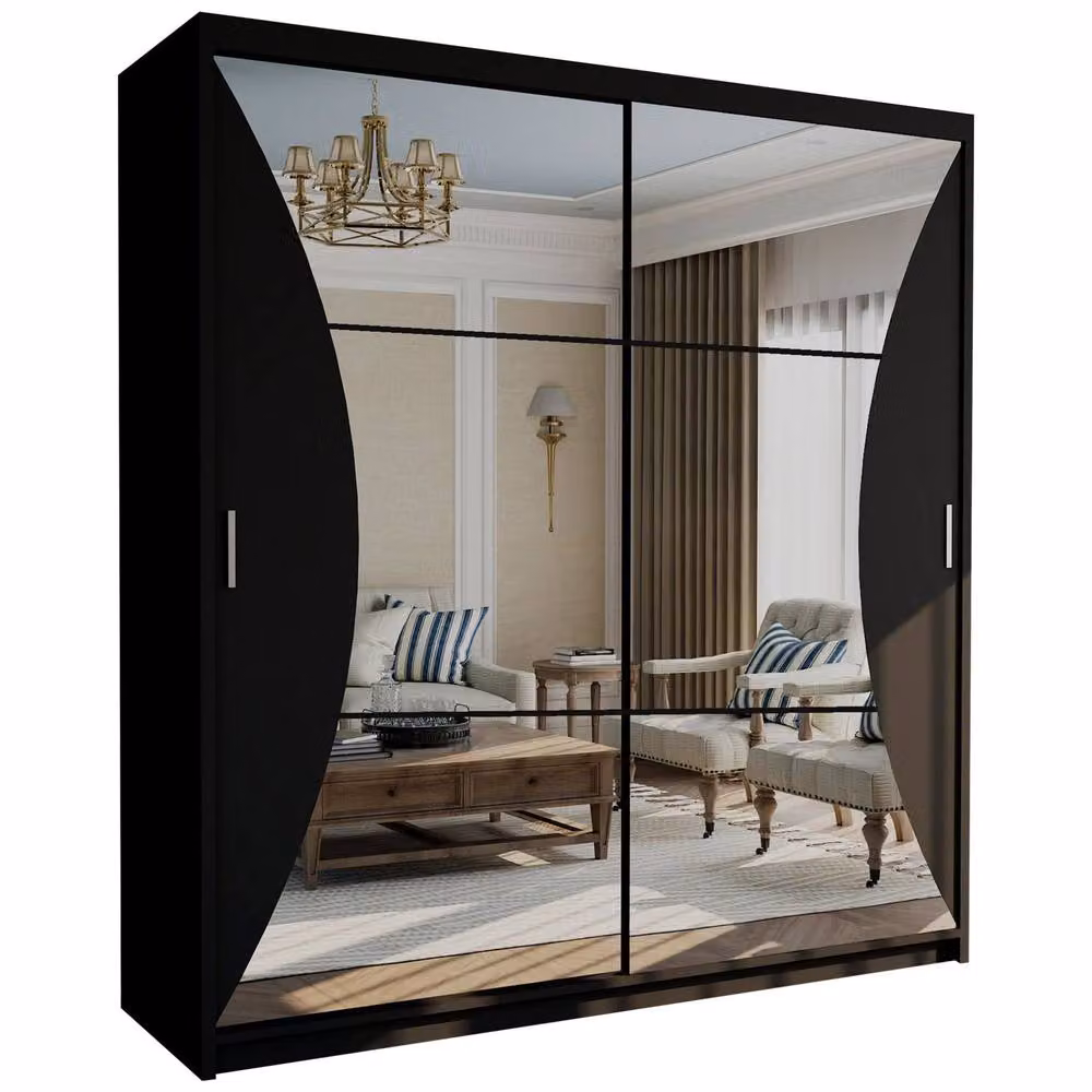 MN Furniture Canberra Sliding Wardrobe with Mirror and LED Lighting, Black, W: 203 cm, H: 217 cm – 2