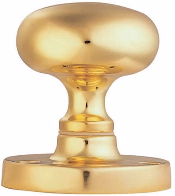 Loops Pair of Mushroom Mortice Door Knobs, Half Sprung, Polished Brass, 52mm Diameter