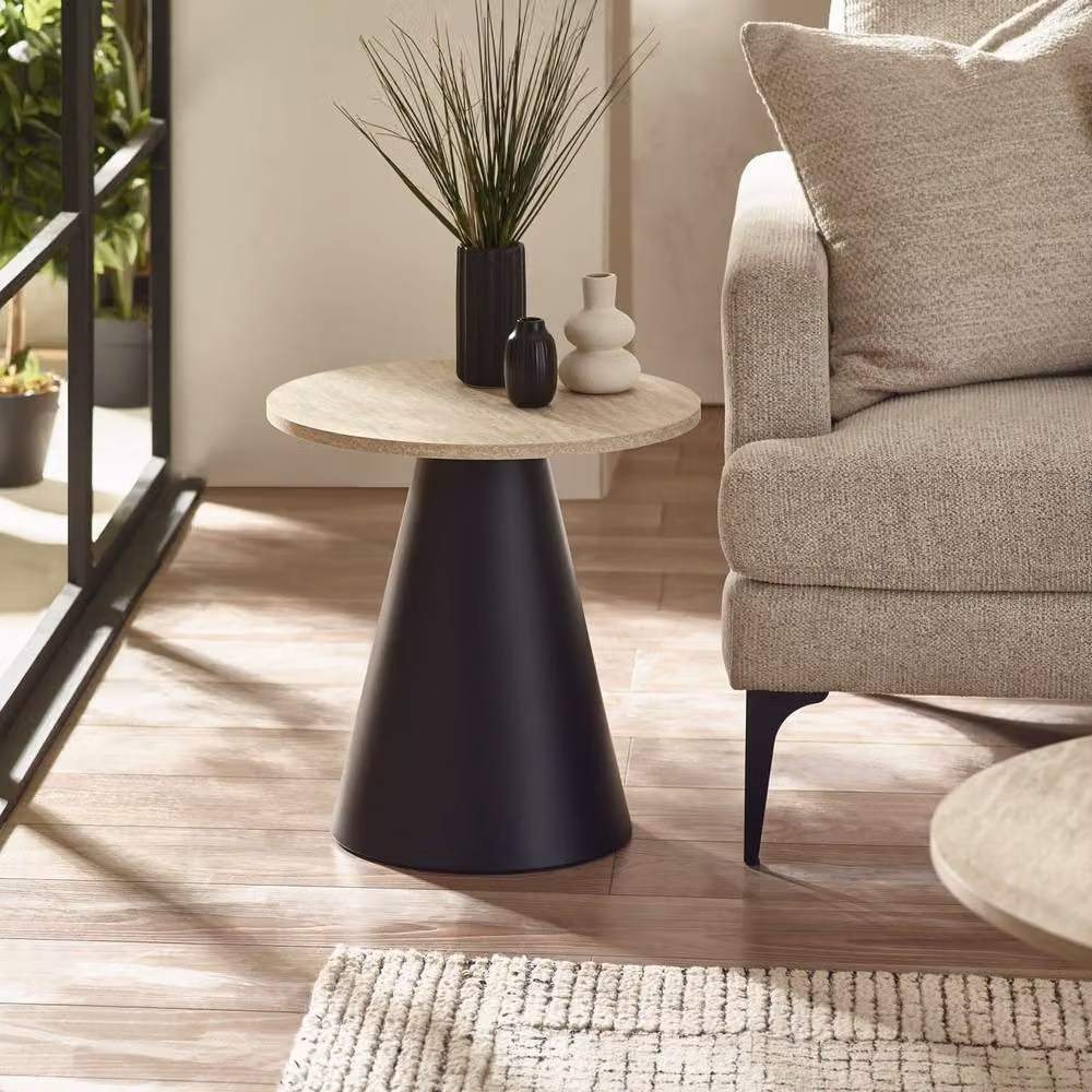 Cheshire Torrance Modern Nested Table Set in Travertine Effect and Black – 4