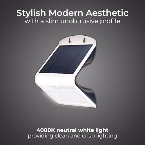 Luceco Solar Powered LED Outdoor Wall Light with PIR Motion and Dusk Sensors, 400lm, 4000K, IP44, White or Black – 2