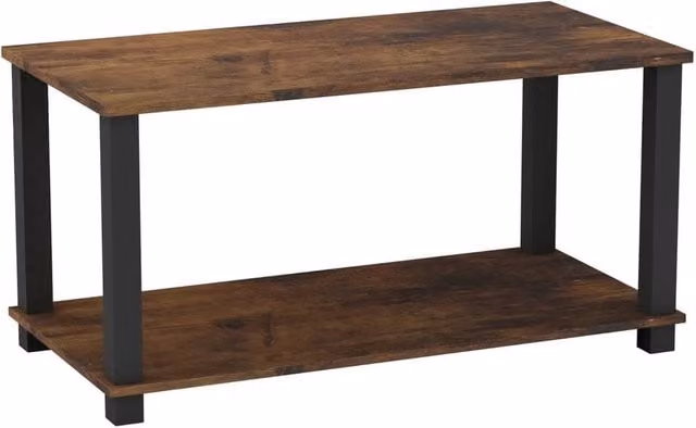 VOGREX Rustic Brown 2 Tier Coffee Table and Side Table with Shelf