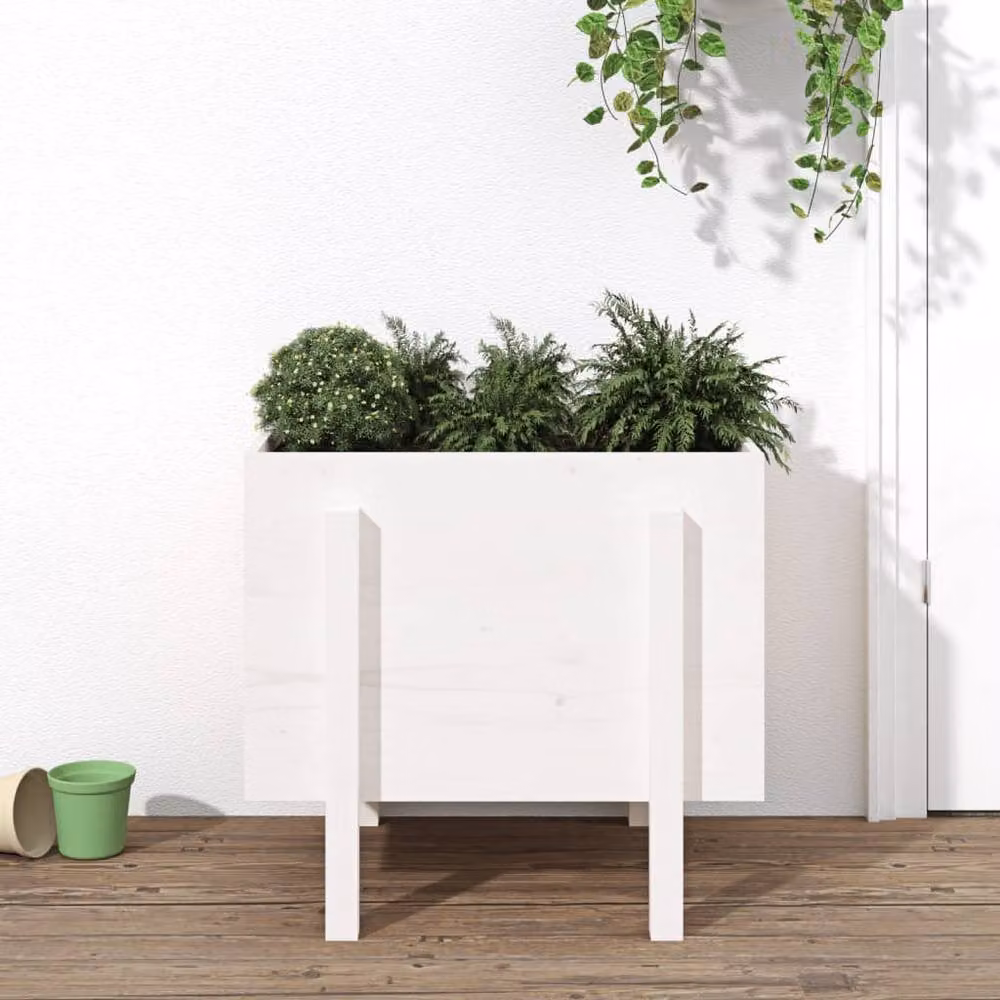 Berkfield Home Beautiful Garden Planter in White Solid Wood, W/D/H: 62 x 50 x 57 cm – 2