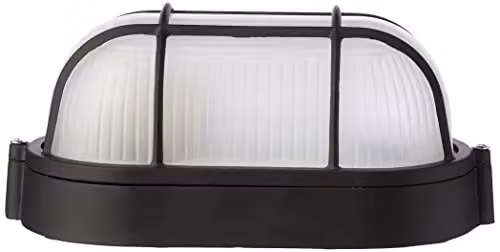 Netlighting Black Oval Bulkhead Lamp with Glass Diffuser and Wire Guard, IP54 Rated, 60W, E27 Dimmable – 2