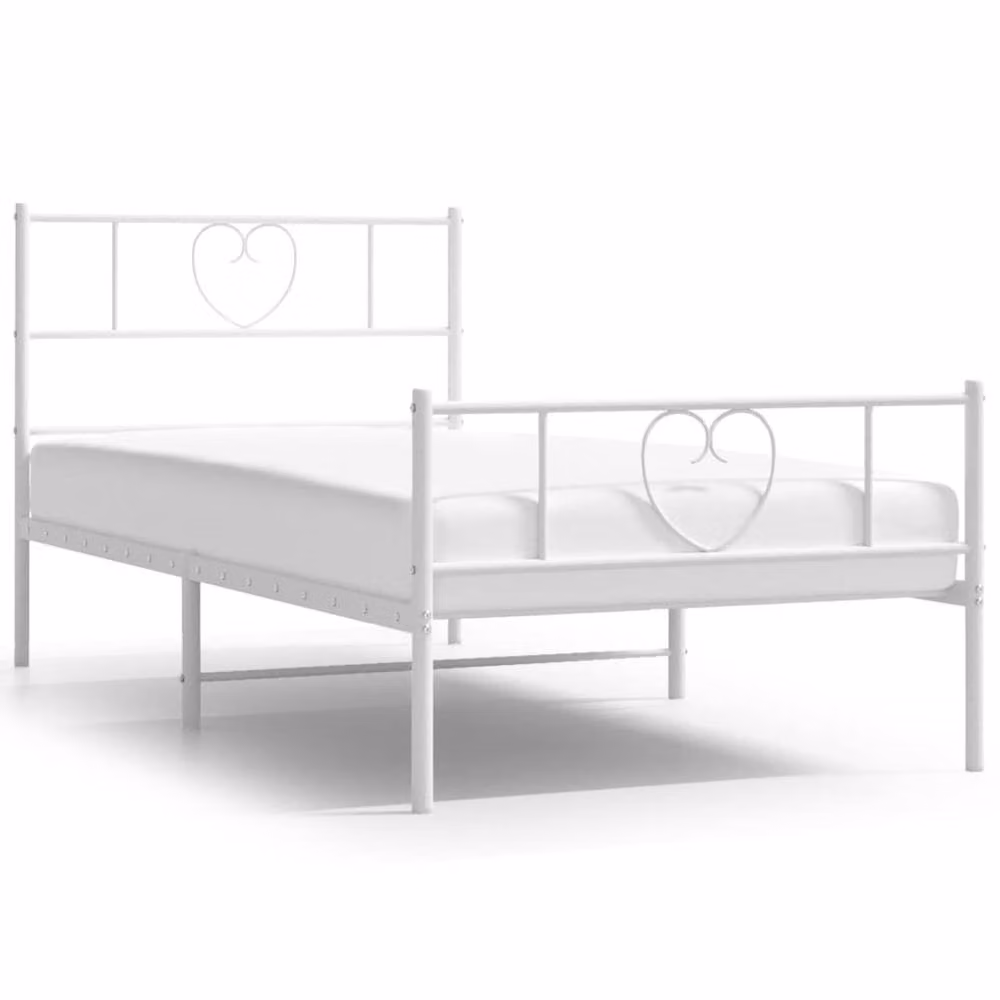 Berkfield Home Metal Bed Frame with Headboard and Footboard, White, W: 100 cm, L: 190 cm – 2