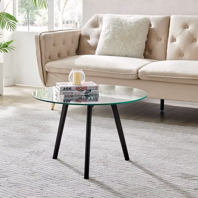 FurnitureboxUK Malmo Round Glass Coffee Table with Black Wood Legs