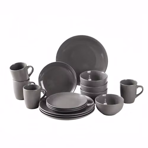 Simpa 16-Piece Grey Glazed Ceramic Stoneware Dinner Set including 4 Dinner Plates, 4 Side Plates, 4 Bowls and 4 Mugs – 5