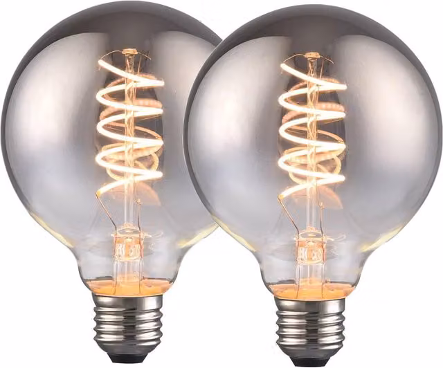 Harper Living Pack of 2 Smoked Globe E27 LED Bulbs, 4W Warm White Dimmable, Dark Grey