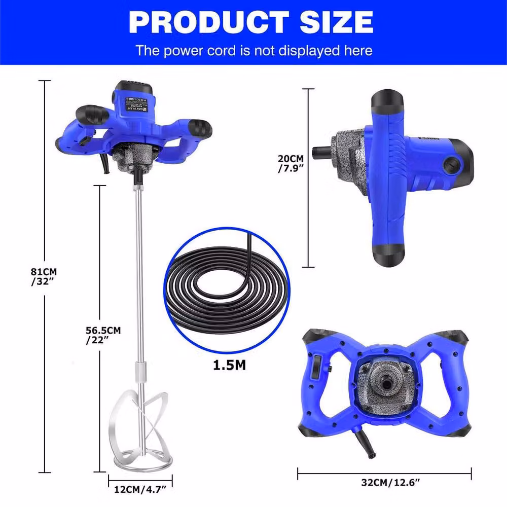 SPETLEK Electric Plaster Paddle Mixer for Mortar and Paint, Blue, Width: 52 cm – 2