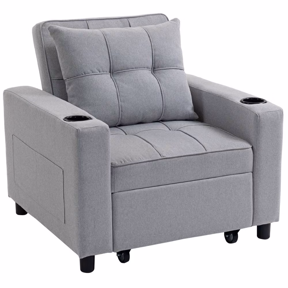 Wyld Haus Soliri 3 in 1 Convertible Single Sofa Bed in Light Grey with Tufted Cushion – 2