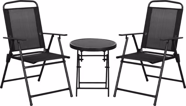 Outsunny Three-Piece Modern Garden Seat Set with Round Glass-Top Table in Black