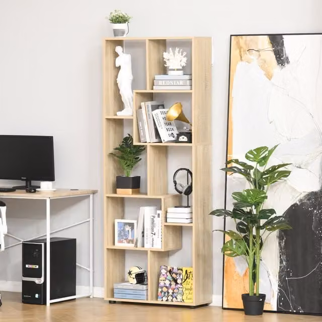 HOMCOM 8-Shelf Freestanding Bookcase in Beige – 1