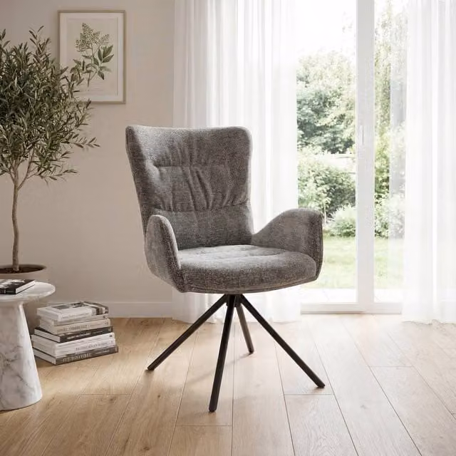 SONARA Grey Chenille 360 Degree Swivel Accent Chair with Armrests – 1