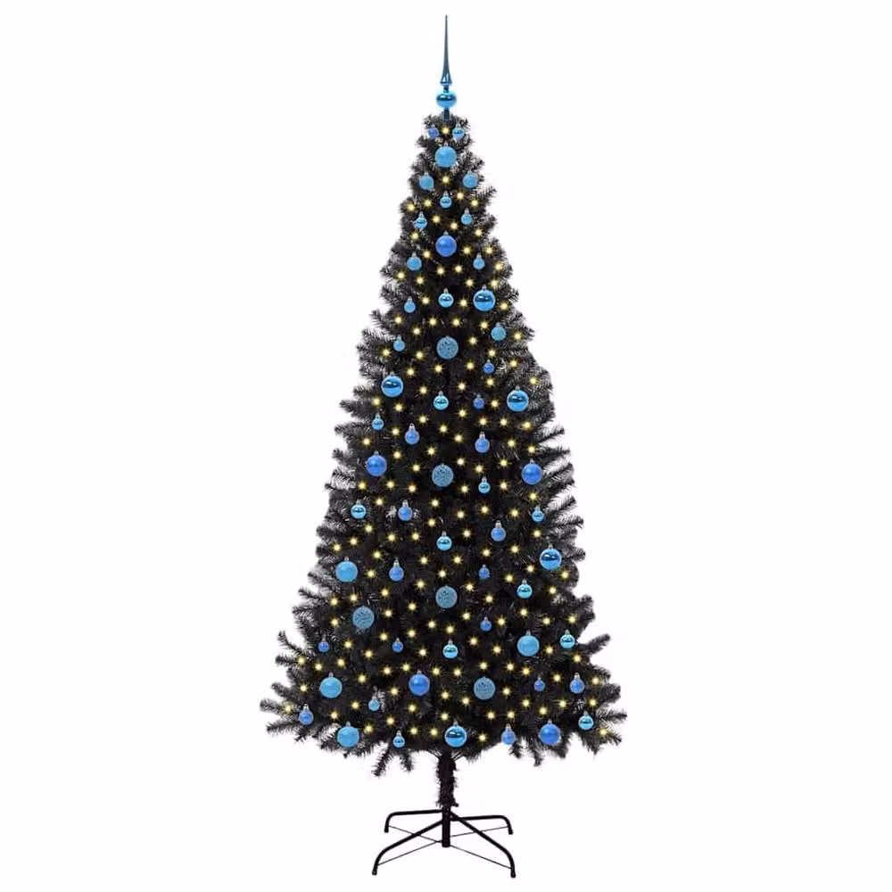 Berkfield Home Black PVC Christmas Tree with 300 LEDs and Stand, Height: 210 cm – 3