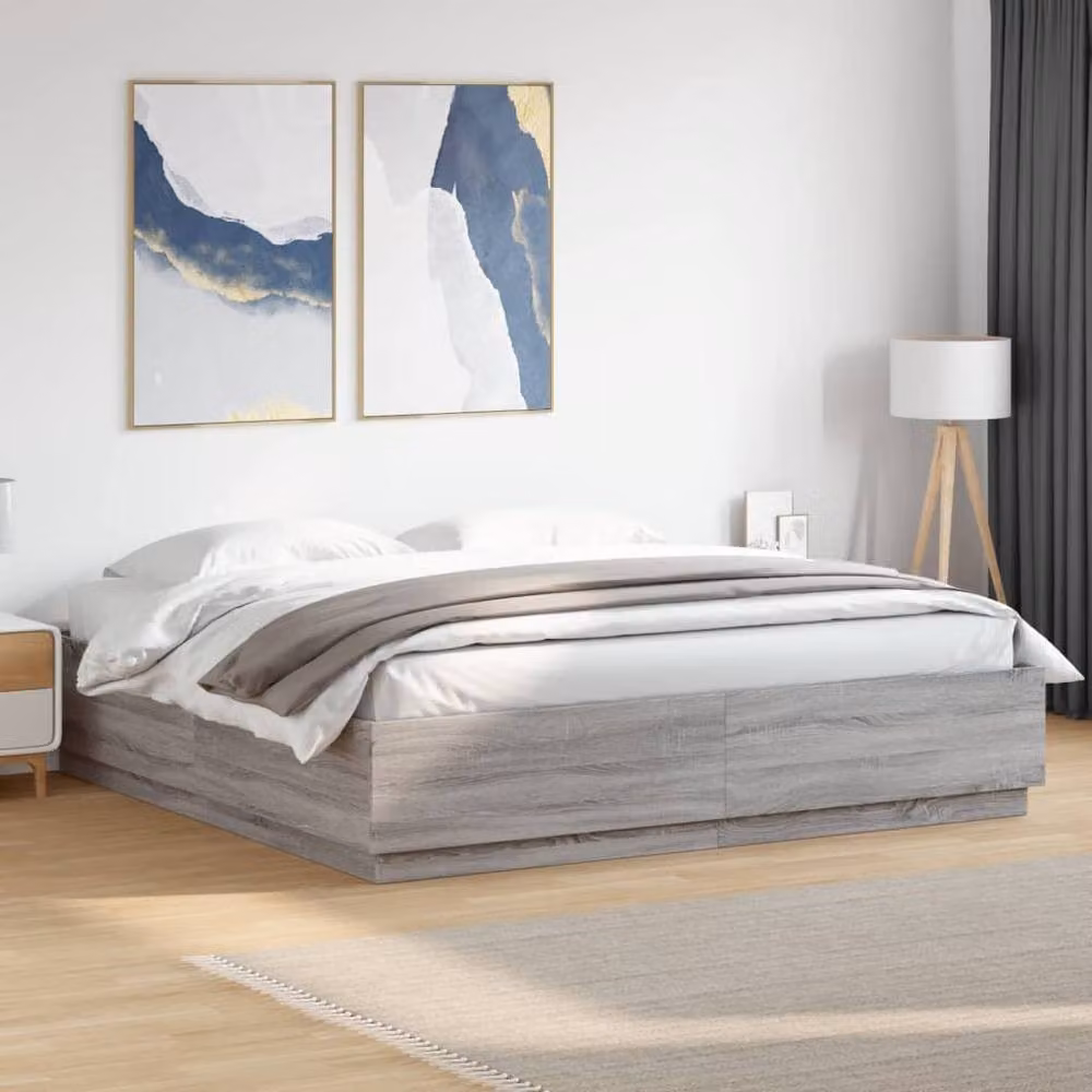 Berkfield Home Durable Bed Frame with LED Under-Bed Lighting in Grey Sonoma, W/D/H: 200 x 40 x 203.5 cm – 2