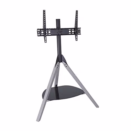 AVF Hoxton Free-standing Tripod TV Floor Stand with Black Glass Shelf and Grey Wood Legs for TVs 32 to 70 inches – 1