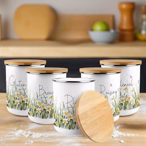 Purely Home Daffodil Meadow Extra Large Self Raising Flour Canister in Yellow and White – 2