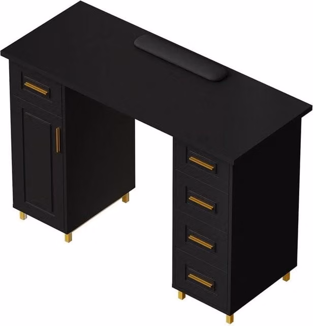 FORGEVIO Pro Manicure Table Nail Beauty Salon Station Technician Storage Desk in Black and Gold – 1