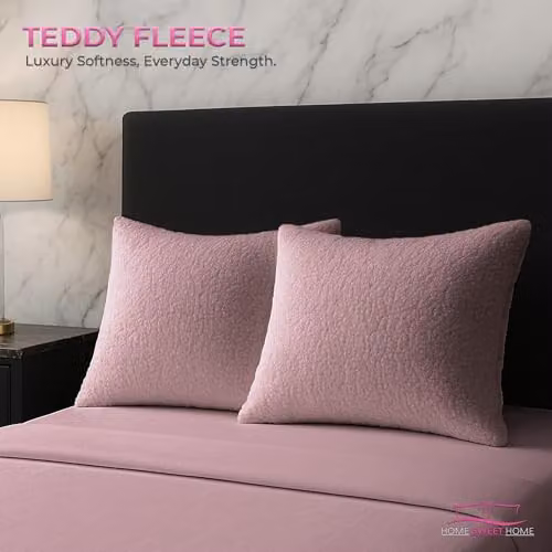 Snug City Pink Teddy Fleece Pillow Case Pair with Envelope Closure, W: 48 cm, H: 74 cm – 4