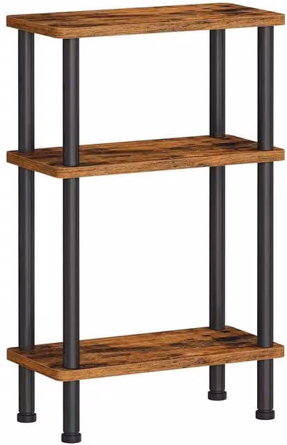 FORGEVIO Industrial 3-Tier Slim Side Table in Rustic Brown and Black, W/D/H: 40 x 20 x 64 cm