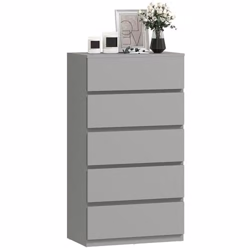 HOMCOM Modern Grey Chest of Drawers with 5 Soft-Close Drawers for Bedroom or Living Room