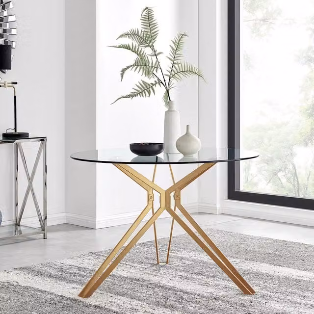 FurnitureboxUK Cascina Gold Round Glass and Metal Kitchen Dining Table - Gold