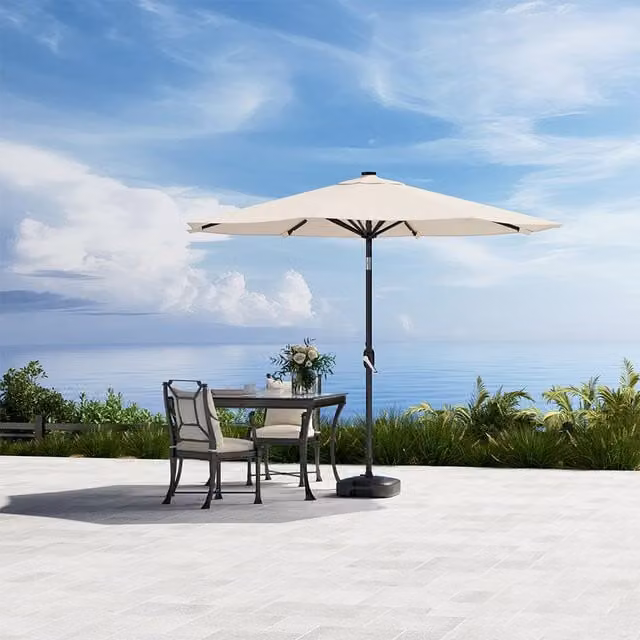 Komore Modern Freestanding Garden Lighted Parasol with Base in Beige Polyester