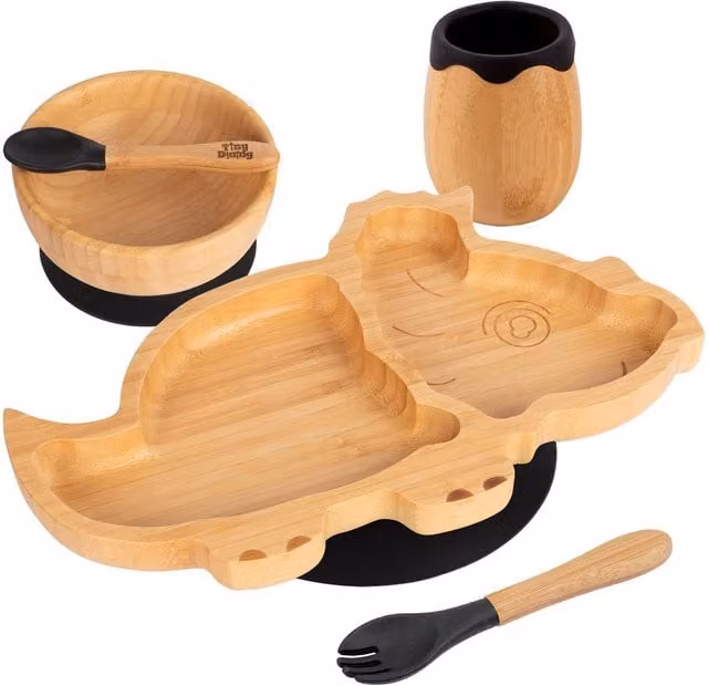 Tiny Dining 5pc Bamboo Dinosaur Baby Weaning Set in Black and Multicolour