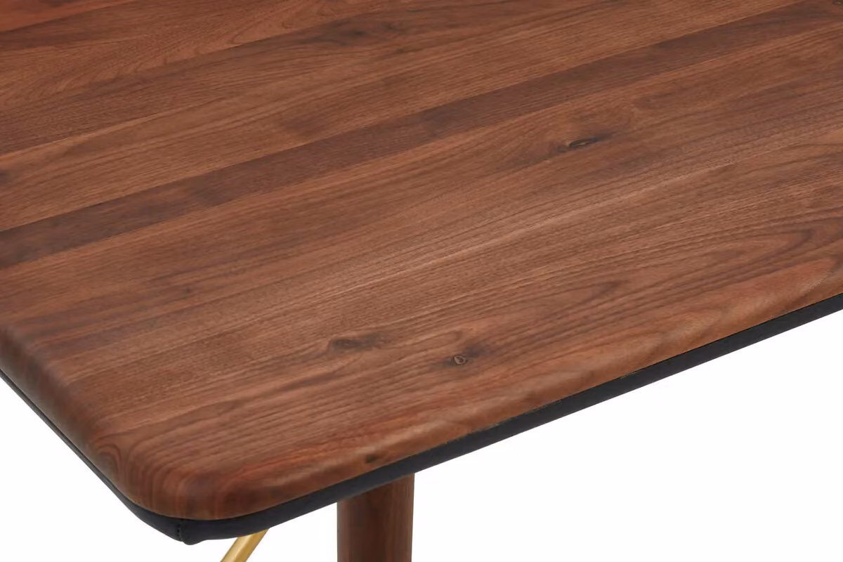 Orsina Rectangular Walnut Wood Dining Table with Brass Finish in Brown, W/D/H: 150 x 90 x 75 cm – 4