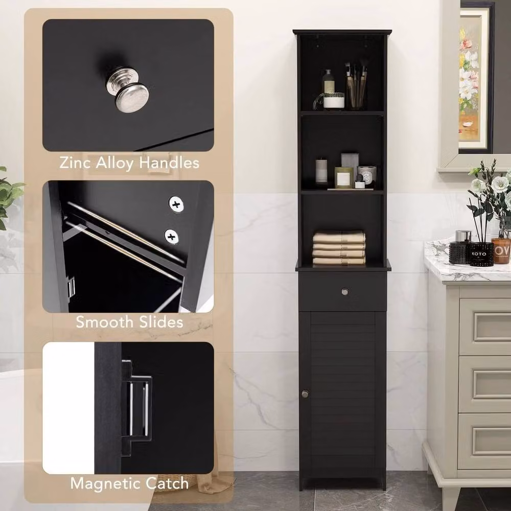 KORVIXA Modern Black Corner Freestanding Bathroom Storage Cabinet with Hinged Doors and Internal Shelves – 4