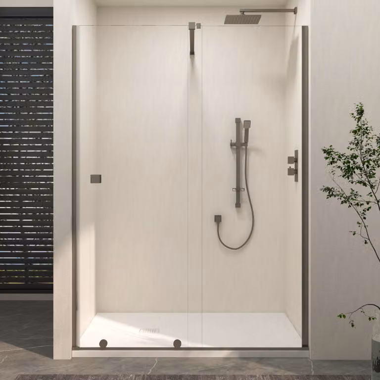 Royal Bathrooms Luton Recessed Sliding Shower Screen with White Slate Effect Mineral Cast Stone Shower Tray, Gun Metal Grey, W: 170 cm, D: 70 cm, H: 195 cm