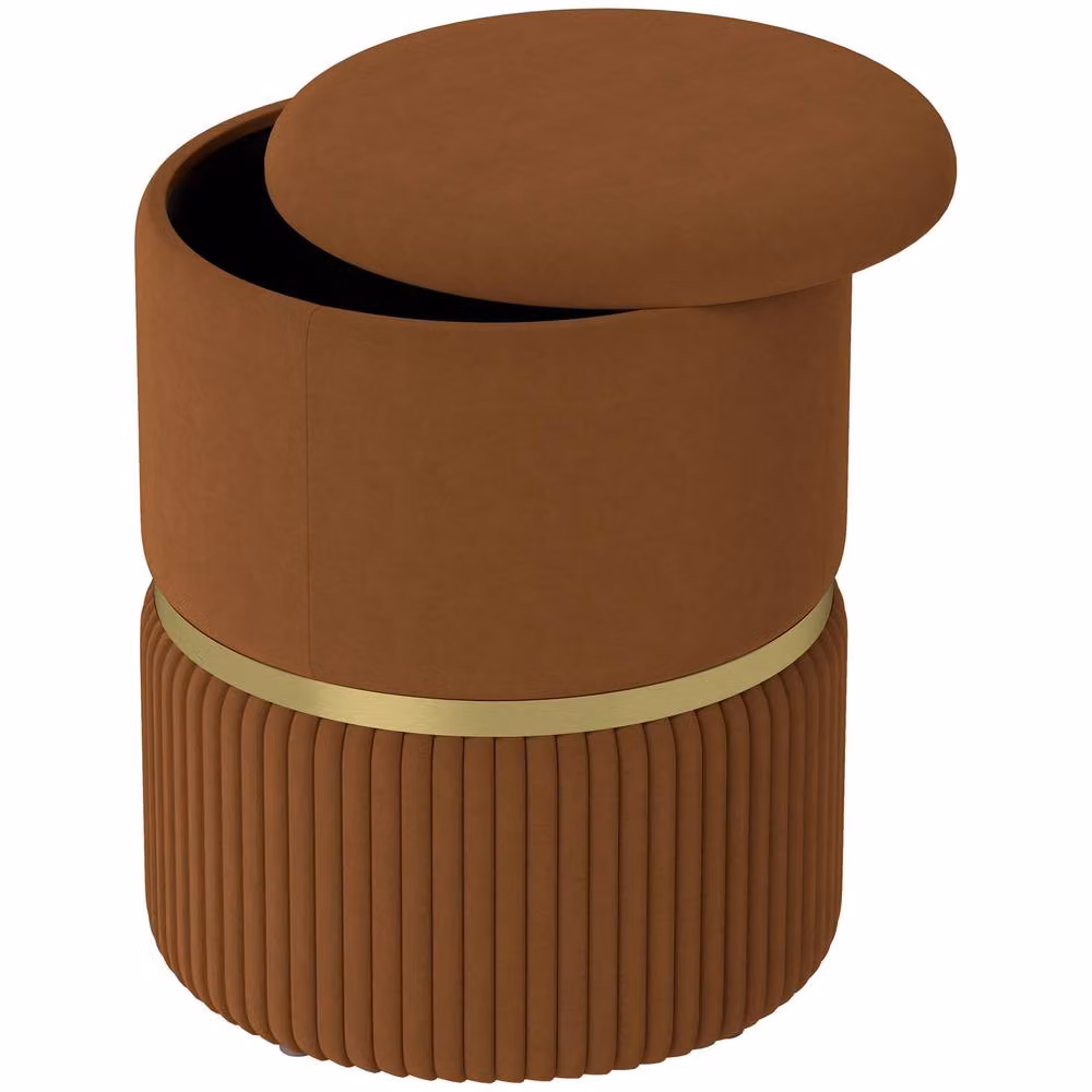 STILVORA Brown Velvet Footstool with Storage – 3