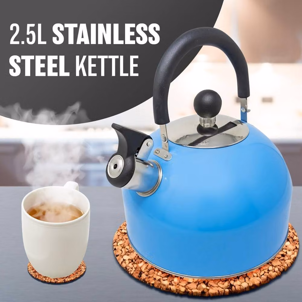 BARGAINS-GALORE 2.5l Stainless Steel Whistling Kettle in Blue and Light Blue – 2
