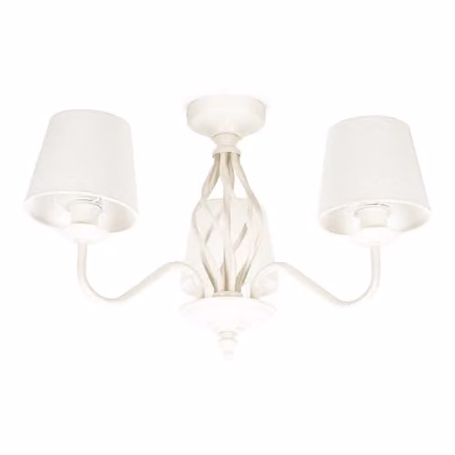 ValueLights Traditional 3 Light Ceiling Chandelier in Beige and White with Fabric Lampshades and LED Bulb, Shade Width: 49 cm – 1