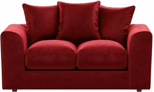Furnishings For Less UK Brooklyn 2 Seater Scatter Back Sofa in Red Plush Velvet Fabric – 1