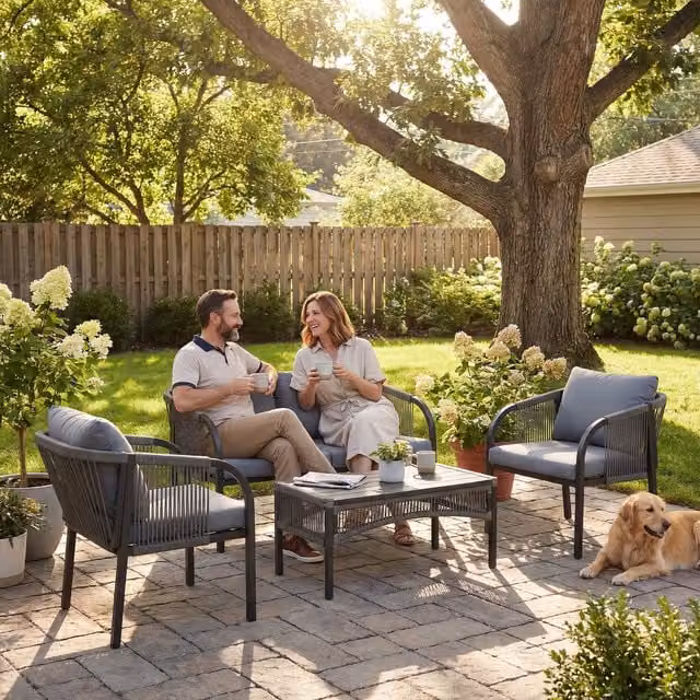 Outsunny Four Piece Grey Rattan Garden Furniture Set with Cushions
