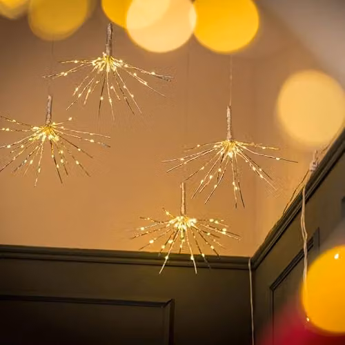 ValueLights Set of 4 Silver Exploding Christmas Star Lights with 20 Warm White Bulbs for Indoor and Outdoor Use – 3
