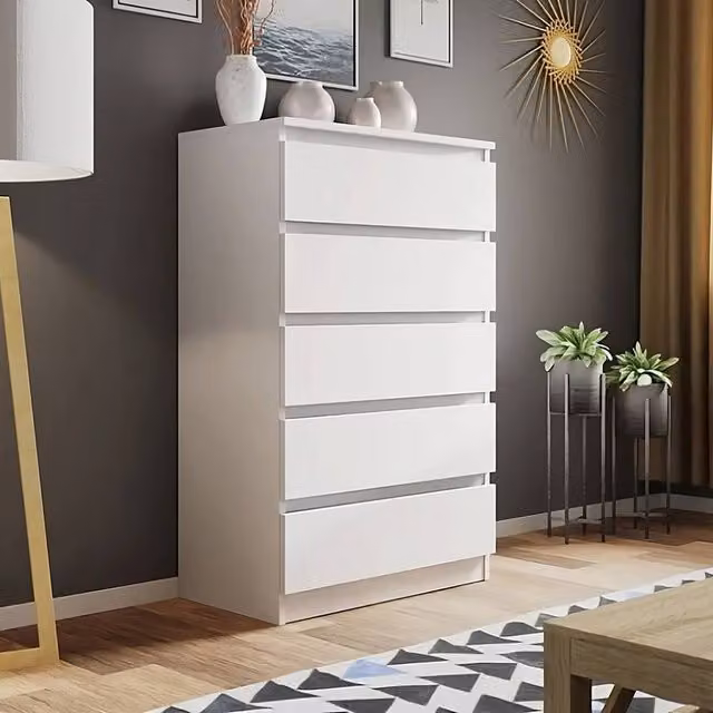 LUXURY LIFE Olivia Matt White 5 Drawer Chest of Drawers