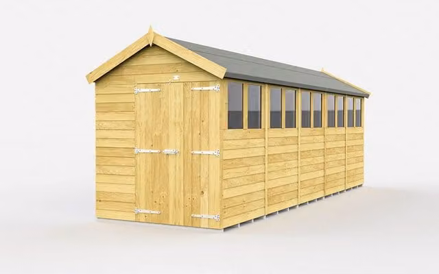 Buttercup Farm Brown Apex Wooden Shed with Double Doors and Windows, W/D/H: 175 x 590 x 217 cm