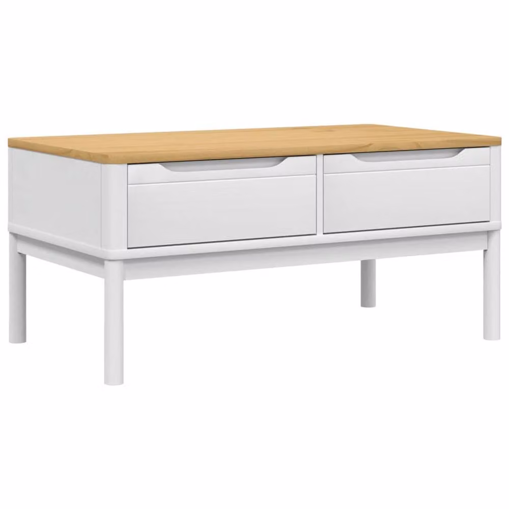 Berkfield Home Beautiful FLORO Coffee Table in White Solid Pine Wood W/D/H: 99 x 55.5 x 45 cm – 2