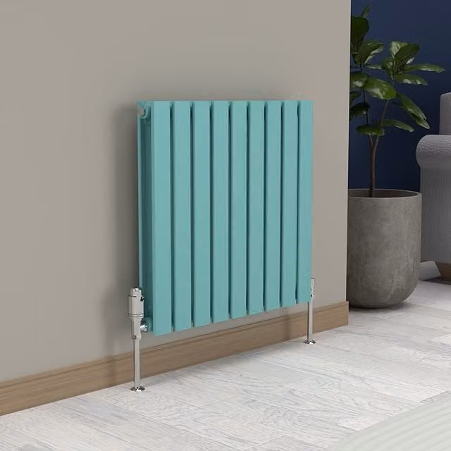 Lux Heat Flat Horizontal Double Steel Radiator in Light Aqua Green, W: 60.0 cm, H: 63.0 cm