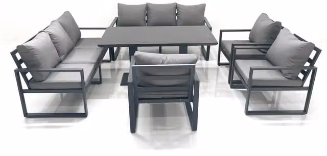 Fimous Aluminium Garden Dining Set with Rising Table and 3 Chairs in Dark Grey