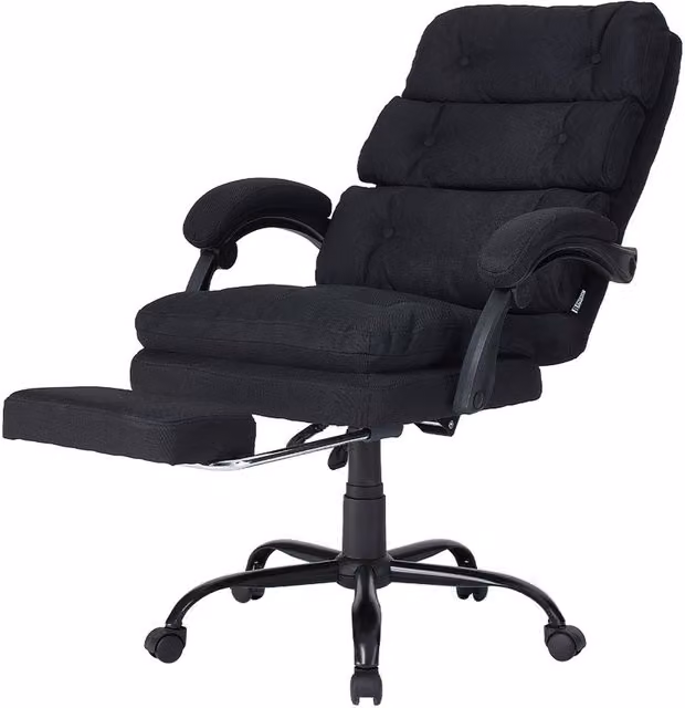 Livingandhome Ergonomic High Back Office Chair with Footrest and Headrest in Black Fabric
