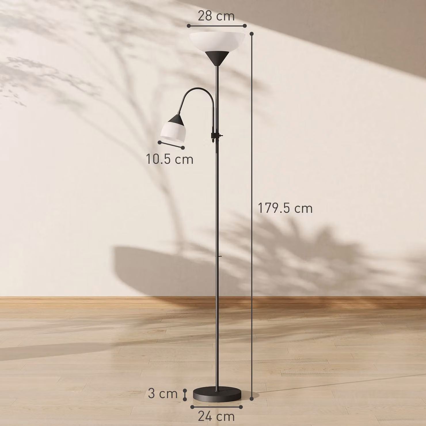 HOMCOM Mother-Child Floor Lamp Duo in Black with 3 Colour Temperatures and Adjustable Metal Design – 2